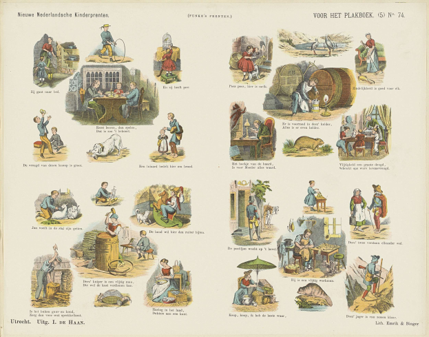 Ein buntes Kinderbuchcover mit cartoonartigen Illustrationen von Menschen und Tieren in kräftigen Farben und fetter, fröhlicher Schrift.