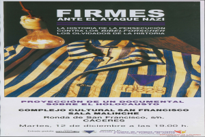 Ein Plakat mit einem hellblauen Hemd mit weißen Streifen und einer leuchtend gelben Glühbirne, mit der Schrift "Firmes ante el Ataque Nazi" in fetter schwarzer Schrift.