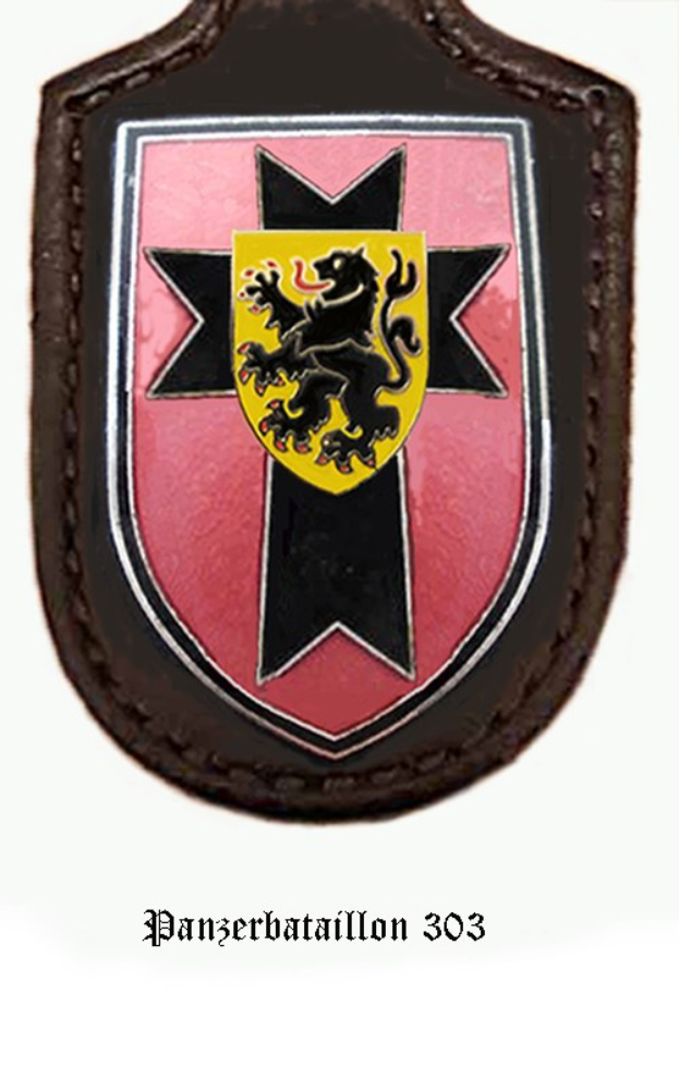 Rosa und schwarzer Schild mit einem Löwenemblem, das Logo der deutschen Armee, überlagert mit dem Text "Deutsche Armee".