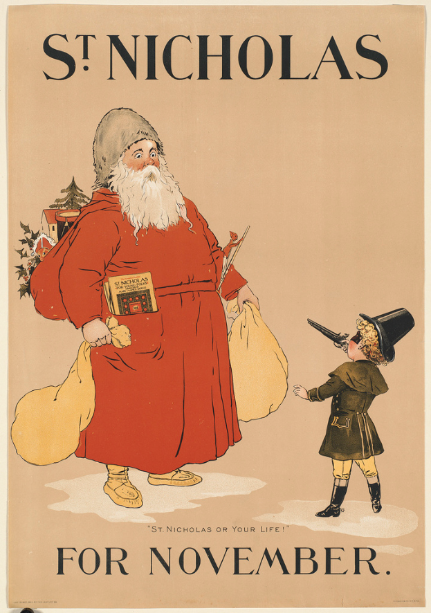 Buchumschlag mit dem Titel "St. Nikolaus für November" mit Santa Claus und einem Kind