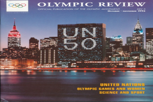 Ein Buch mit dem Titel "Olympische Spiele: Offizielle Veröffentlichung der Olympischen Bewegung" mit einer Stadtansicht auf dem Cover, das auf einer flachen Oberfläche liegt.