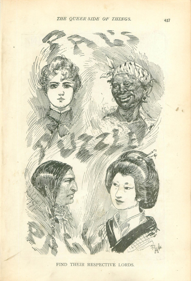 Titelbild eines alten Buches namens "Die queere Seite der Dinge" mit vier illustrierten Frauenköpfen.