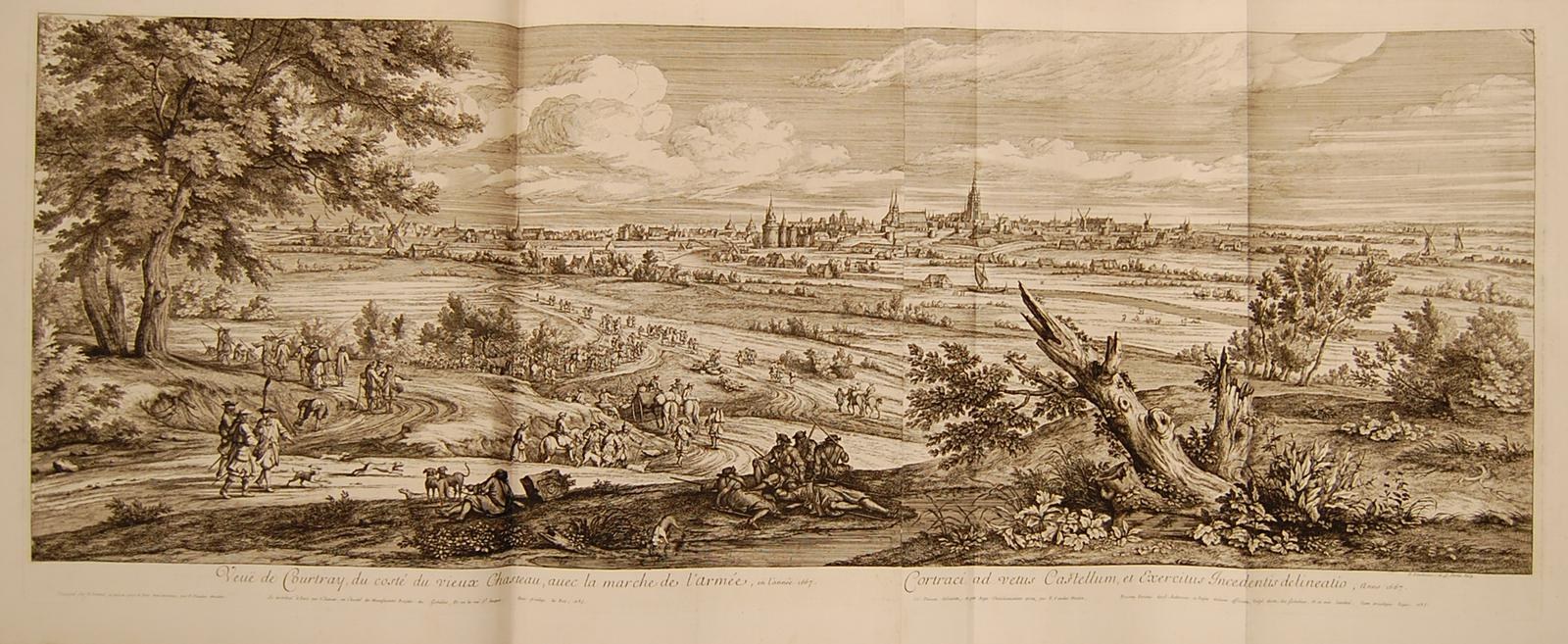 Offenes Buch mit der Aufschrift 'Ansicht der Schlacht von Castellum und Castellium aus der Illustrated London News', das eine Landschaft mit einer Gruppe von Menschen, Bäumen, Pflanzen, Gebäuden und Wolken zeigt.