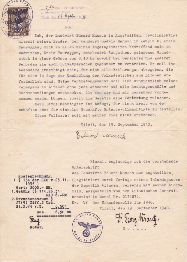 Getippter Brief der deutschen Armee an den Präsidenten der Vereinigten Staaten vom 19. September 1940, auf weißem Papier mit schwarzem Rand und Siegel gedruckt, enthaltend schwarze Tinten-Text mit Datum, Uhrzeit und Standortangaben.