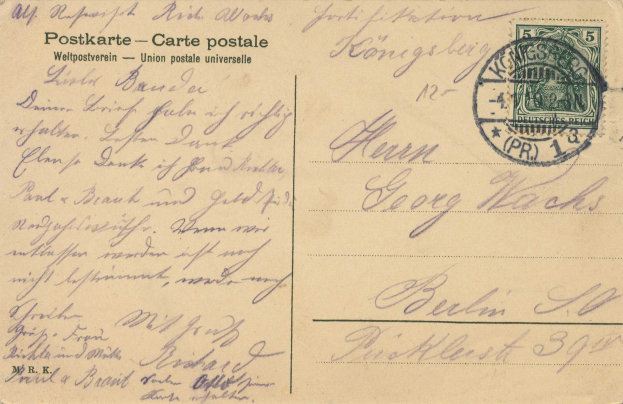 Eine alte deutsche Postkarte in sehr gutem Zustand mit einer Briefmarke und der Aufschrift "Weitpostverein - Union Postale Universale" darauf.