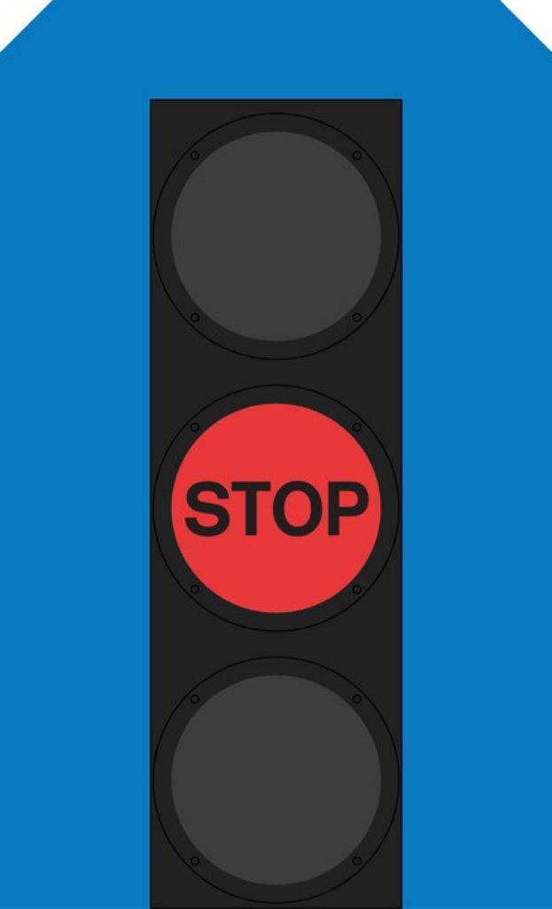 Verkehrsampel zeigt ein rotes Haltesignal gegen einen blauen Himmel.