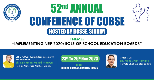 Anzeige für die 52. Jahrestagung der COBSE, veranstaltet von Bosse Sikkim, mit zwei Personen und Veranstaltungsdetails.